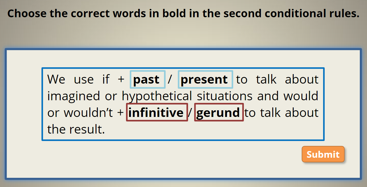 Grammar Practice, Select the correct word Interactive